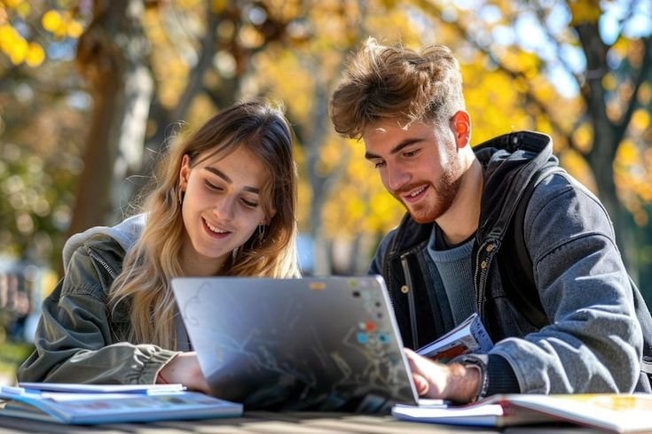 online study session in the park students studying together!